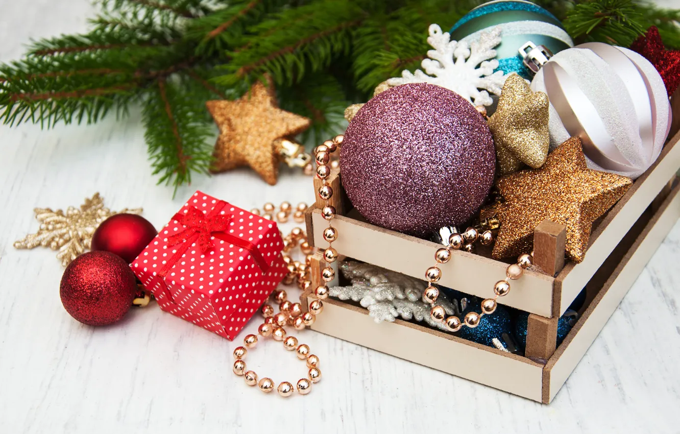 Photo wallpaper decoration, balls, New Year, Christmas, gifts, christmas, balls, merry