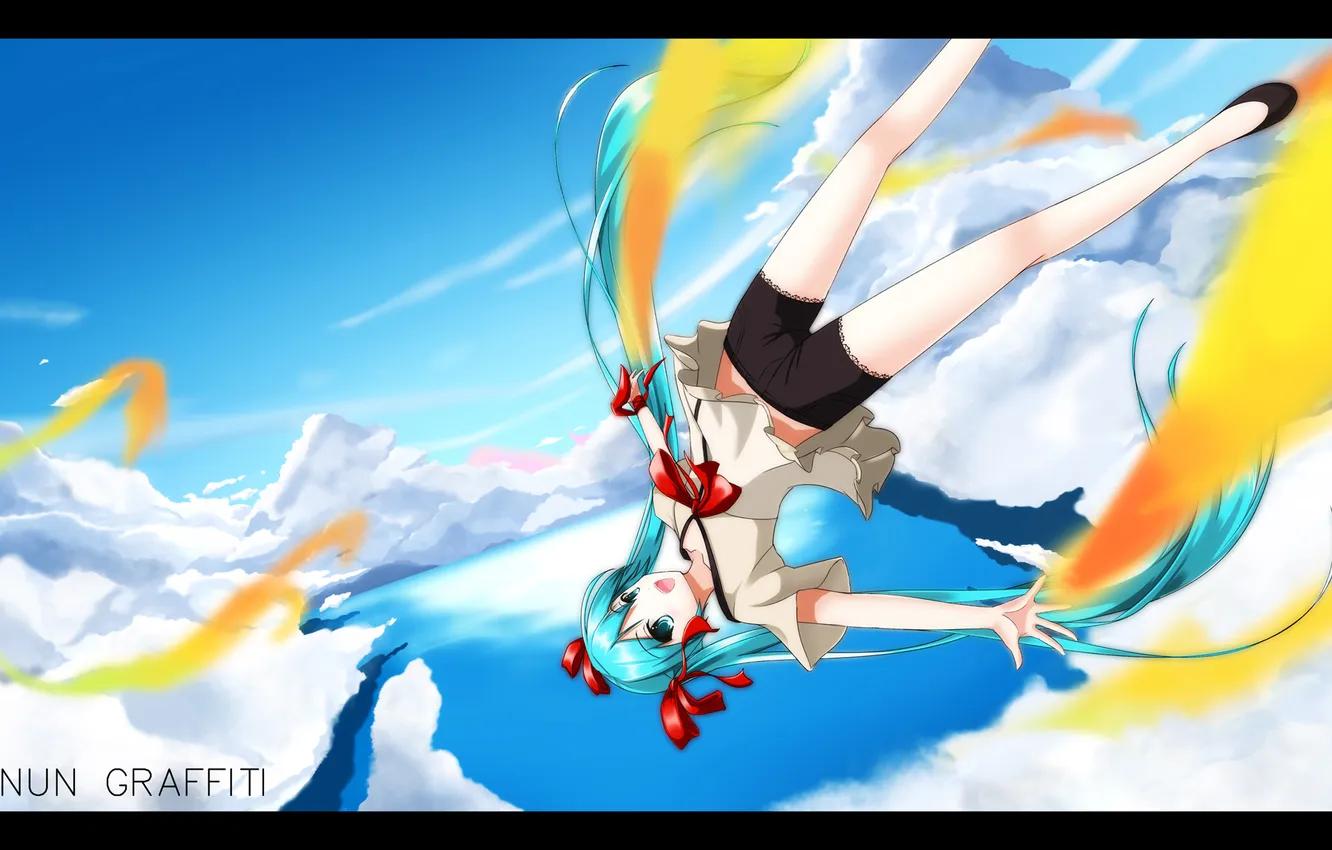 Photo wallpaper look, girl, flight, joy, paint, vocaloid, hatsune miku, Vocaloid