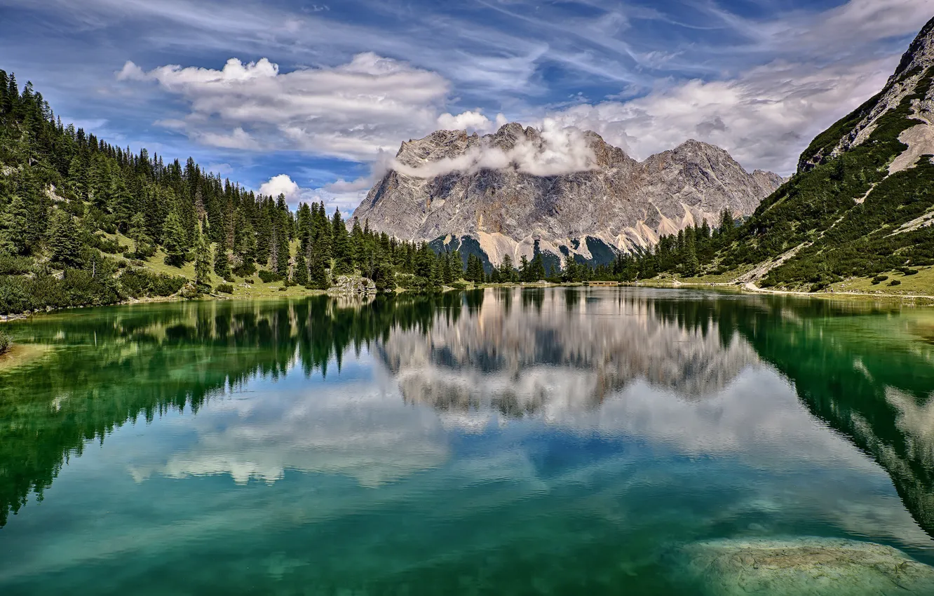 Photo wallpaper the sky, clouds, mountains, nature, lake, Germany, Alps