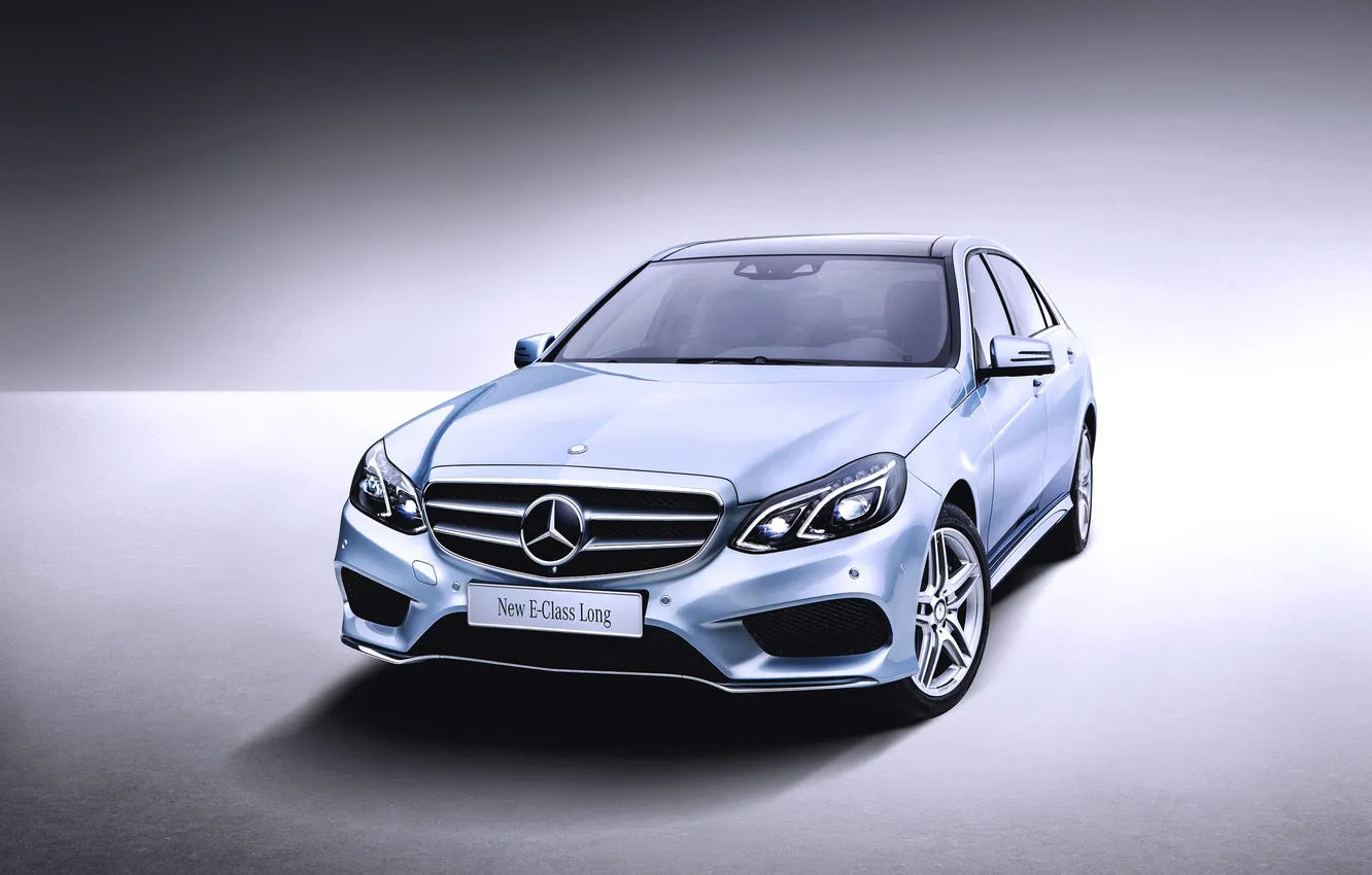 Photo wallpaper machine, auto, background, lights, silver, logo, sedan, E-Class