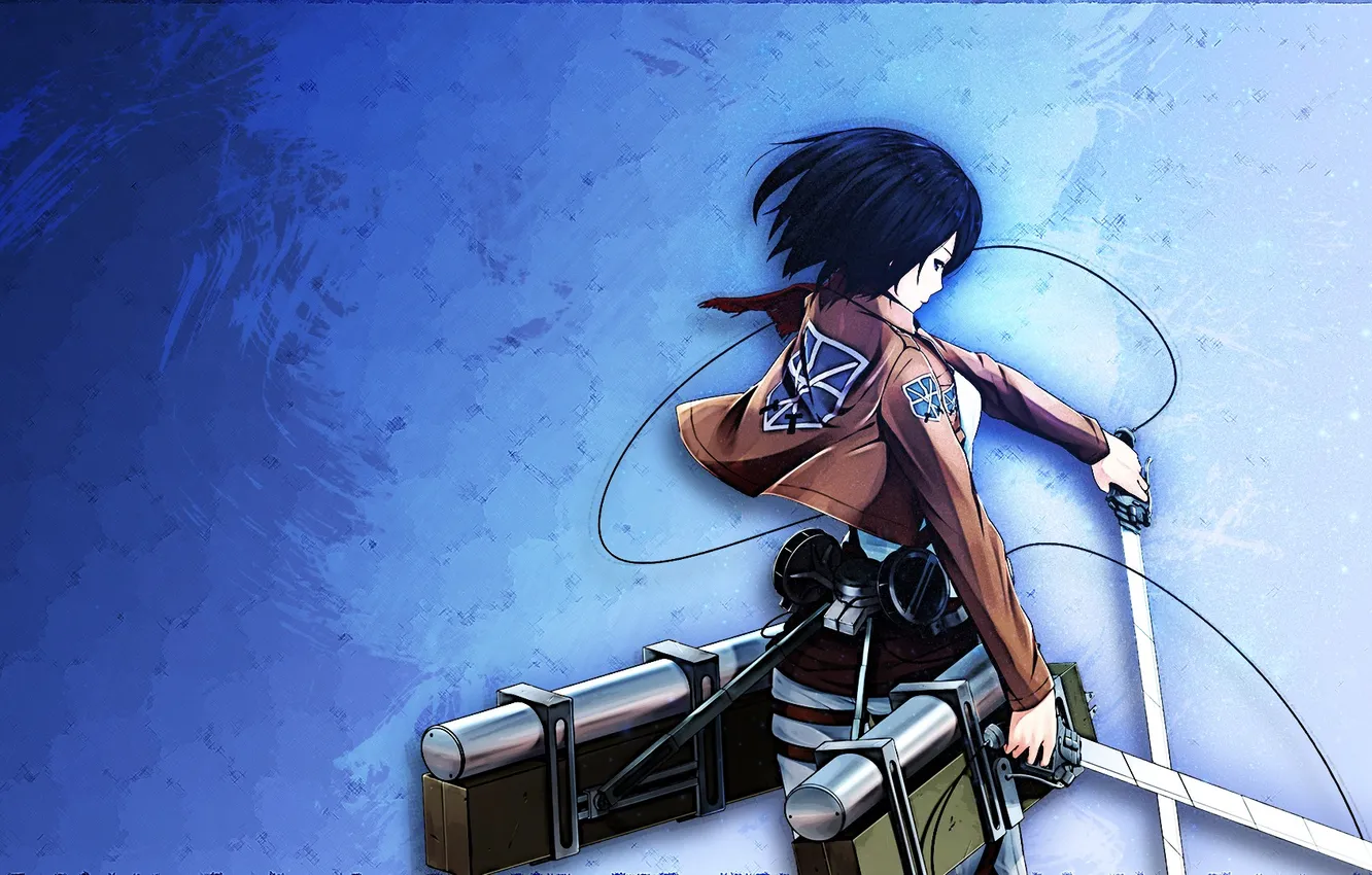 Photo wallpaper look, girl, weapons, background, back, anime, profile, manga