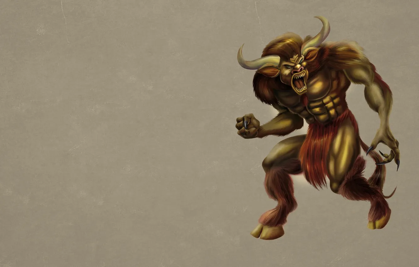 Photo wallpaper wool, fangs, horns, the Minotaur, hooves, bull, furious, Minotaur