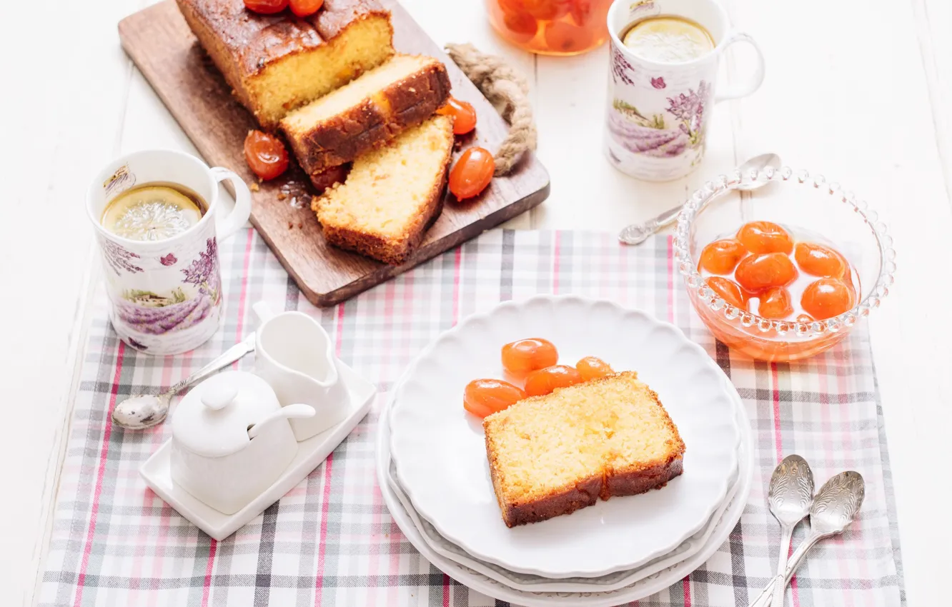 Photo wallpaper tea, cupcake, kumquat