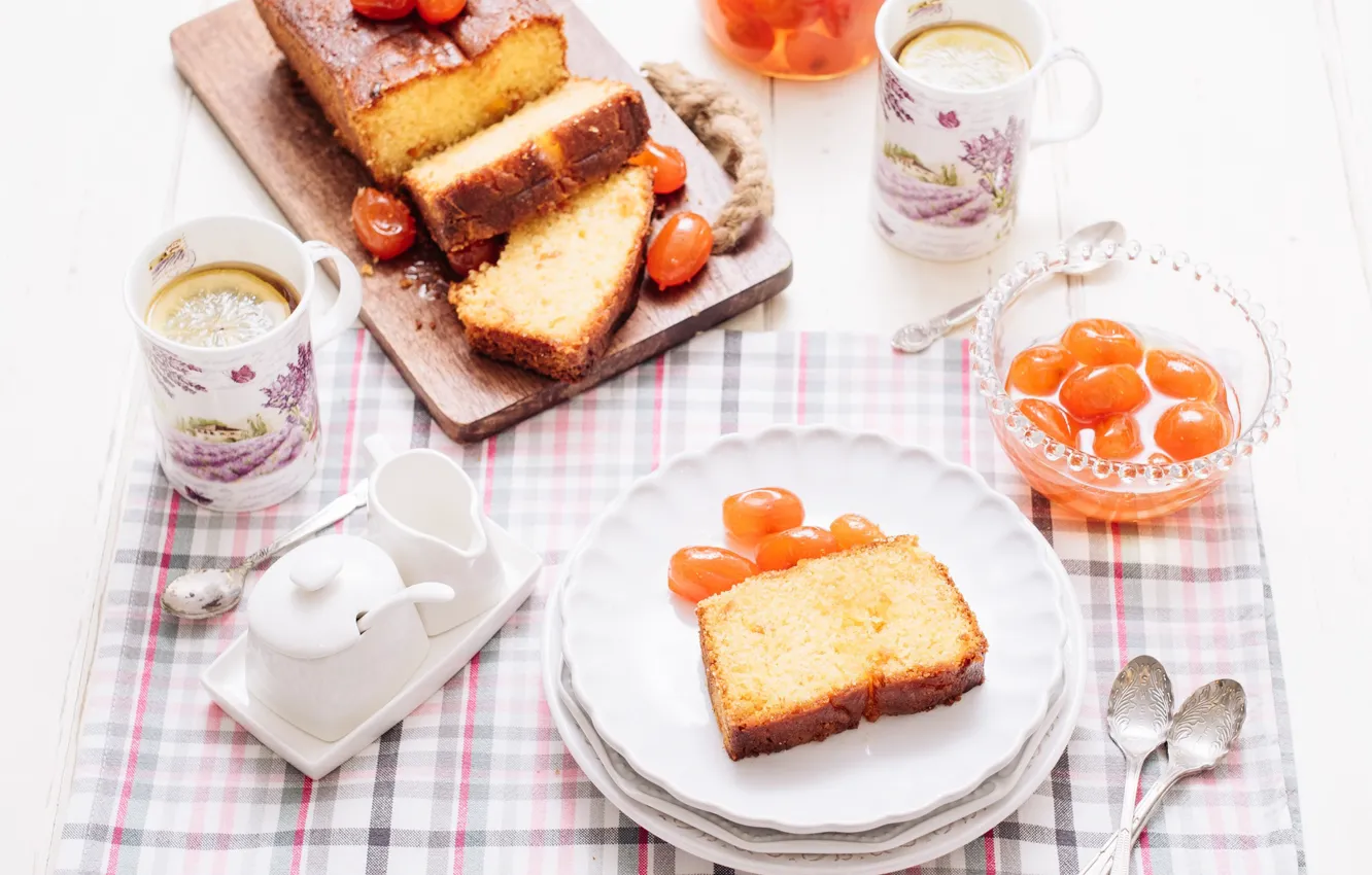 Photo wallpaper tea, cupcakes, kumquat