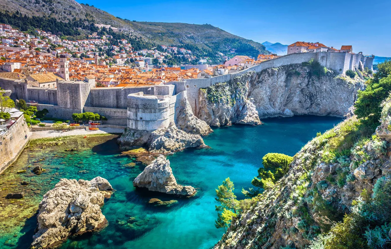 Photo wallpaper sea, rocks, home, Croatia, Dubrovnik, Bastion