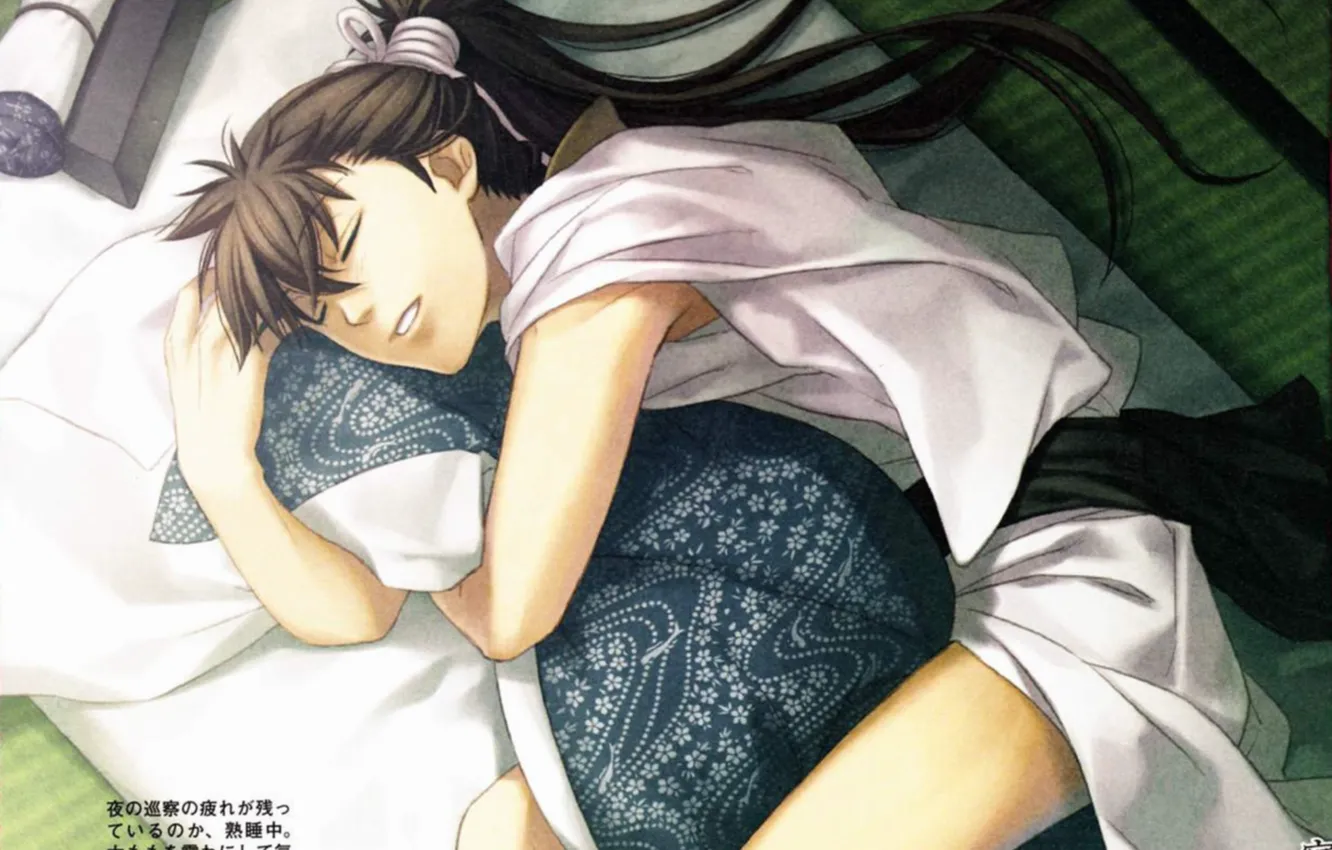 Photo wallpaper characters, pillow, guy, long hair, sleeping boy, Hakuouki Shinsengumi Kitano, shinsengumi, tatami