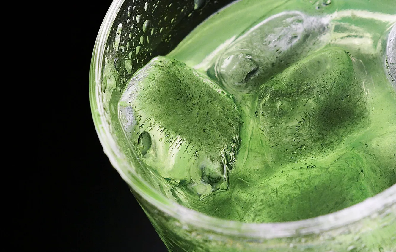 Photo wallpaper green, Glass, Ice, cocktail