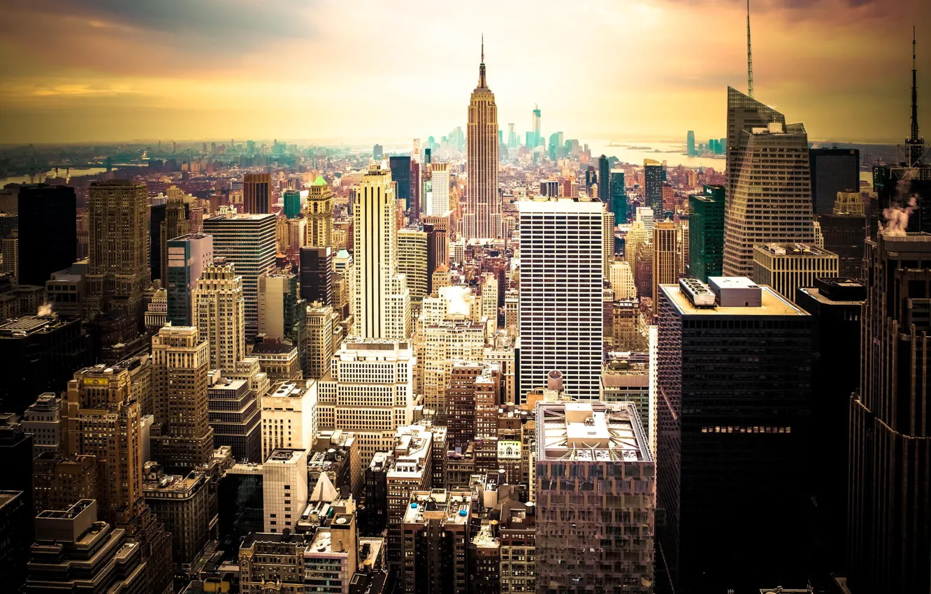 Photo wallpaper sunset, the city, skyscrapers, USA, America, USA, New York City, new York