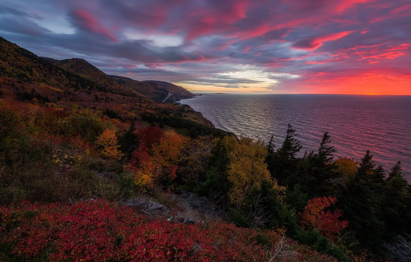 Photo wallpaper sunset, the ocean, coast, Canada, Canada, Nova Scotia, Nova Scotia, Cape Breton Island