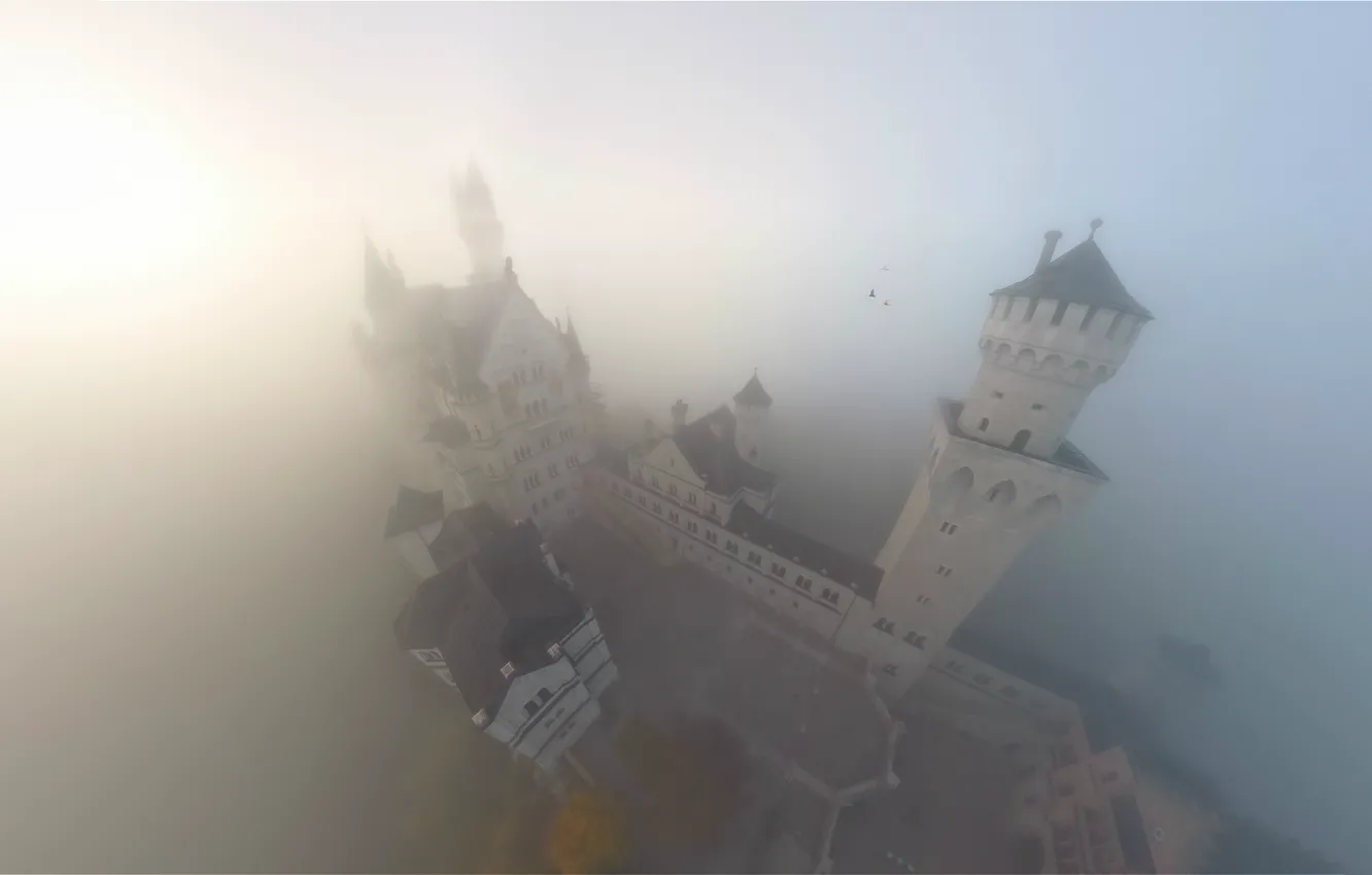 Photo wallpaper fog, castle, Neuschwanstein, Castle Neuschwanstein