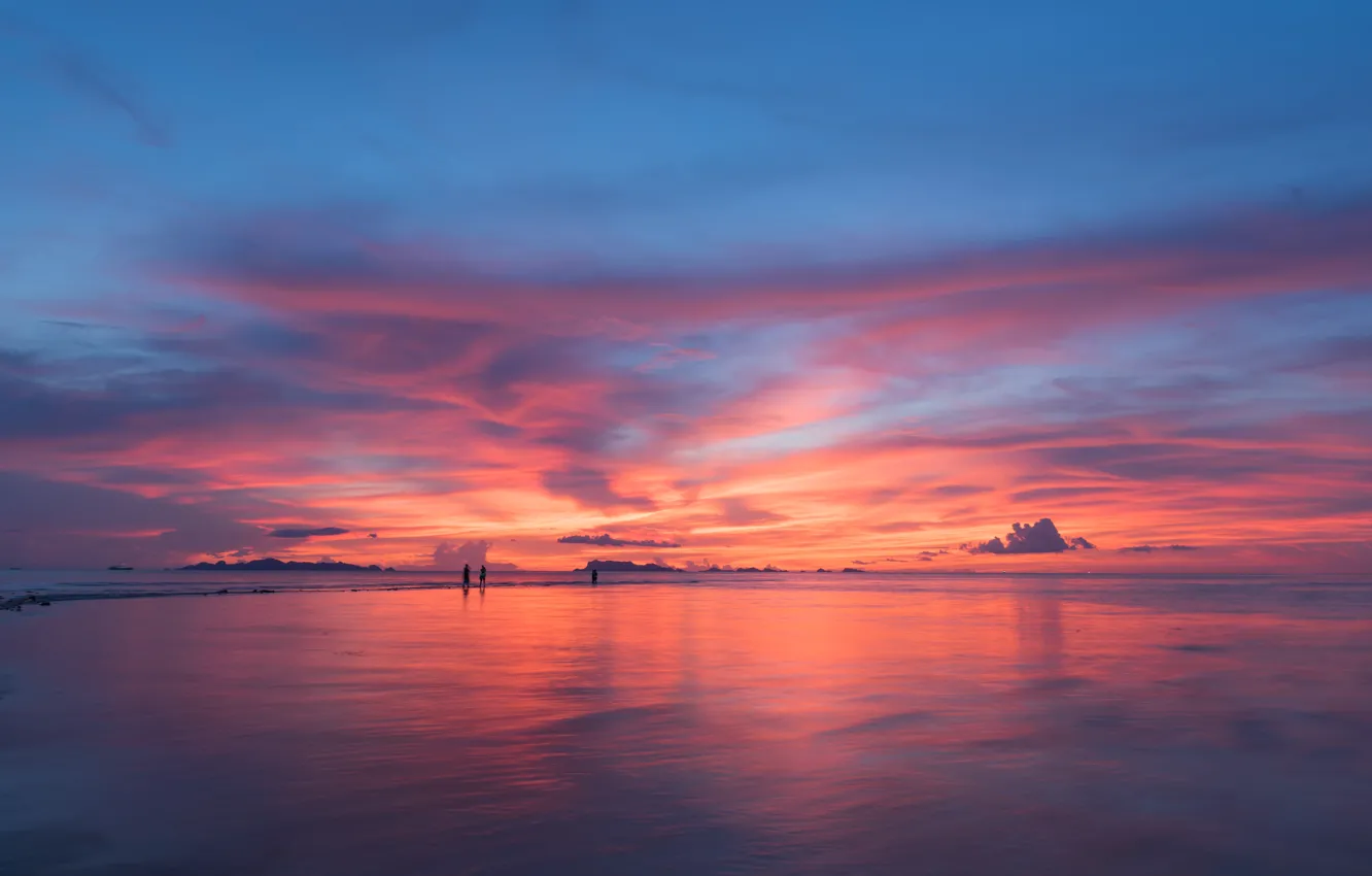 Photo wallpaper sea, beach, the sky, sunset, beach, sky, sea, sunset