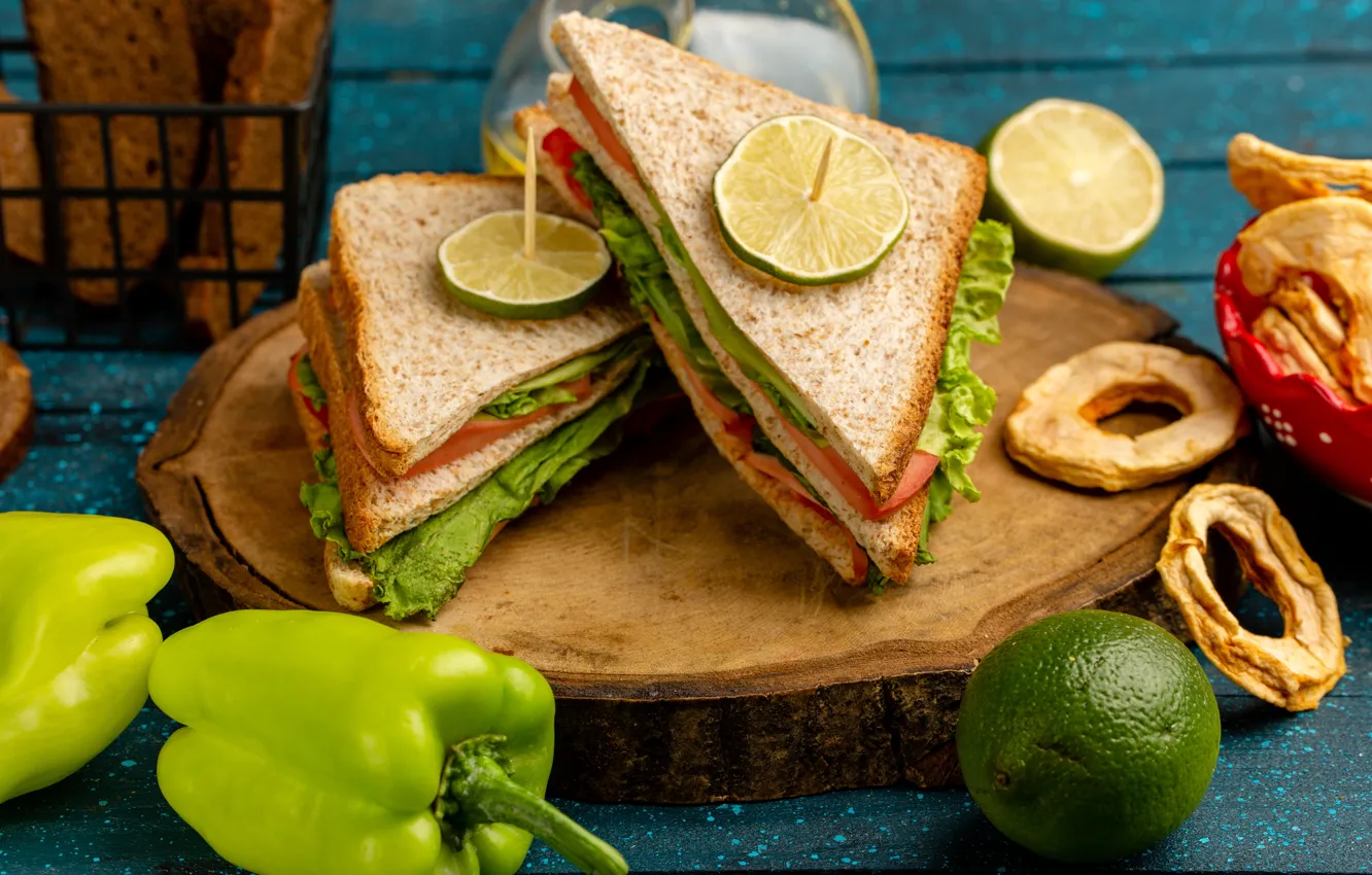 Photo wallpaper pepper, vegetables, toast, sandwiches, bread