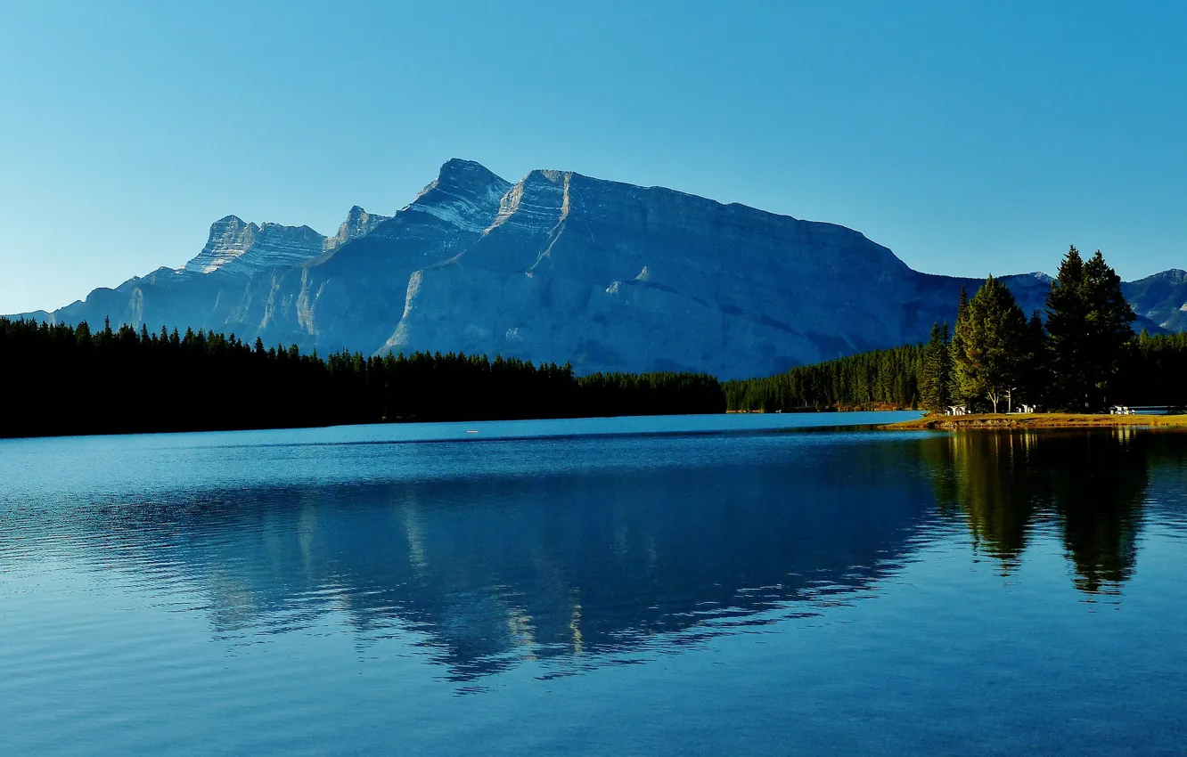 Photo wallpaper forest, mountains, lake, Canada, Albert, Banff National Park, Two Jack Lake