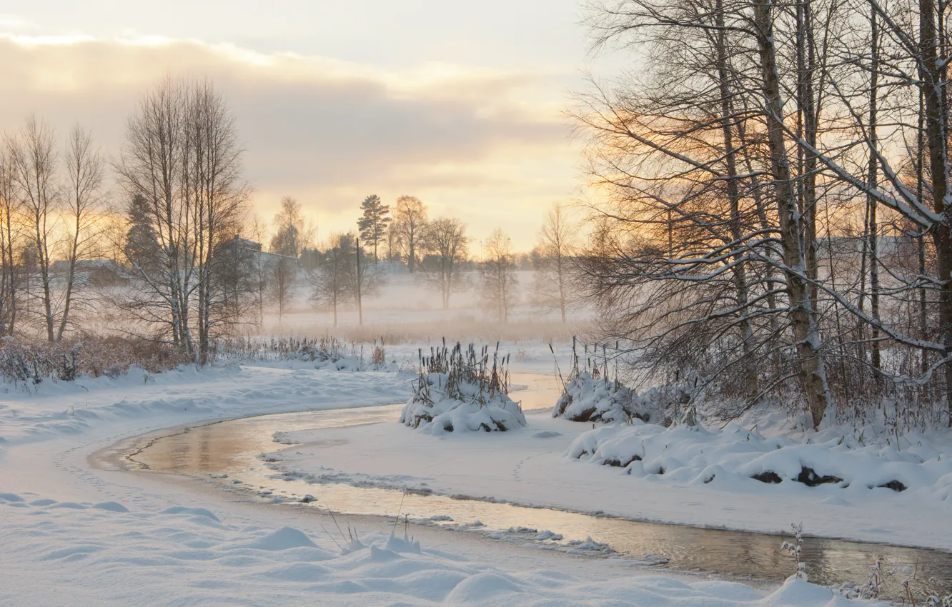 Photo wallpaper Winter, Snow, Frost, Winter, Frost, Snow, River