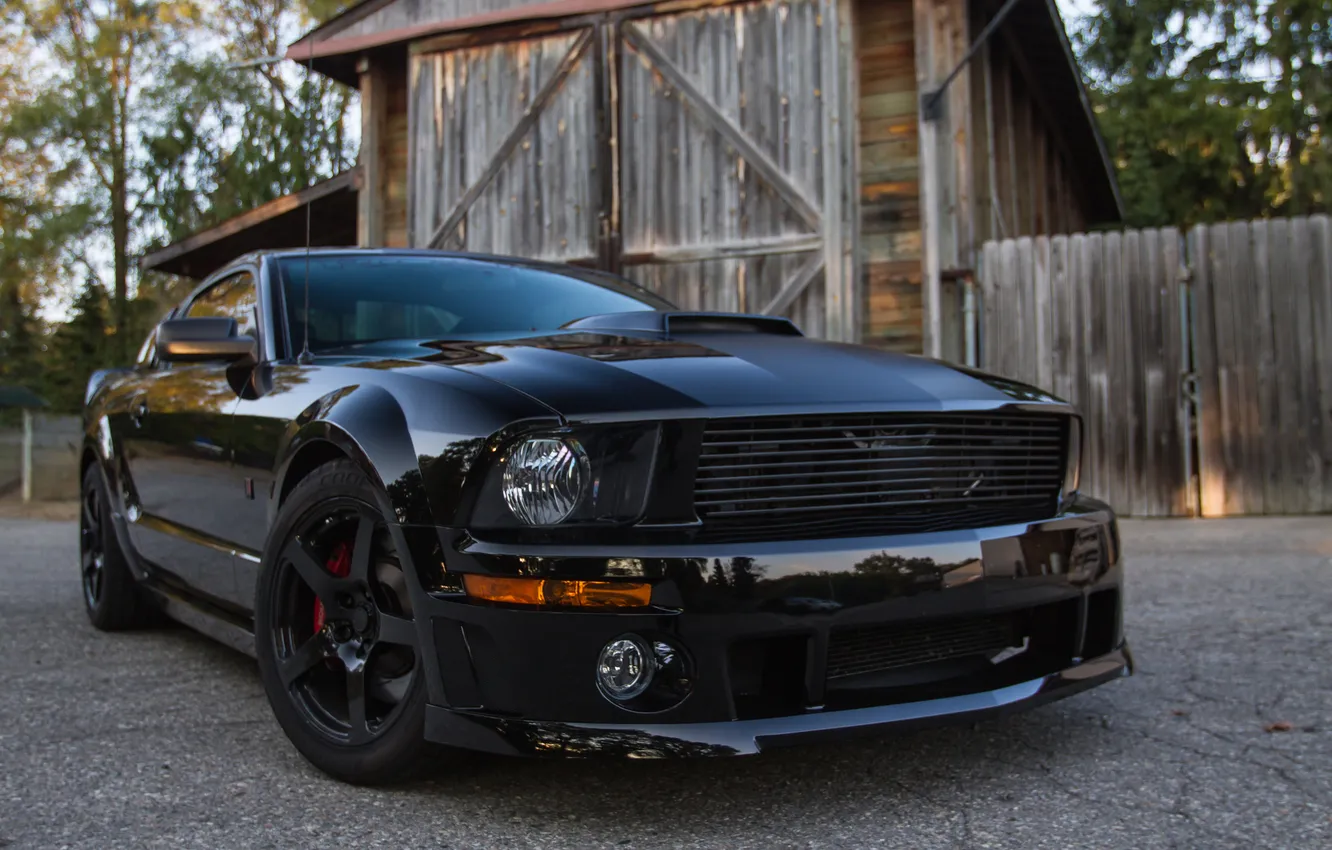 Photo wallpaper Mustang, Ford, Mustang, the barn, Ford, 2009, Blackjack, Roush Stage 3