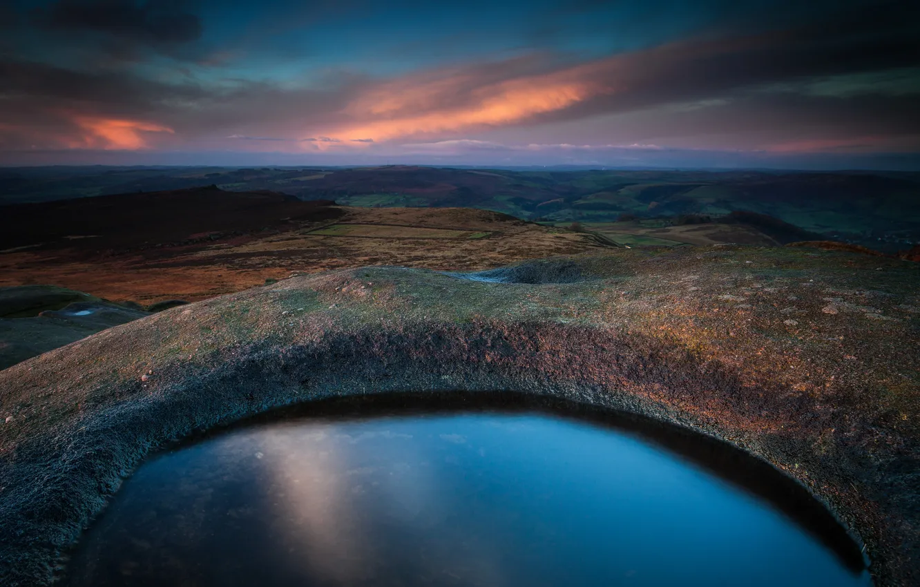 Photo wallpaper sunset, nature, lake, view, valley, panorama