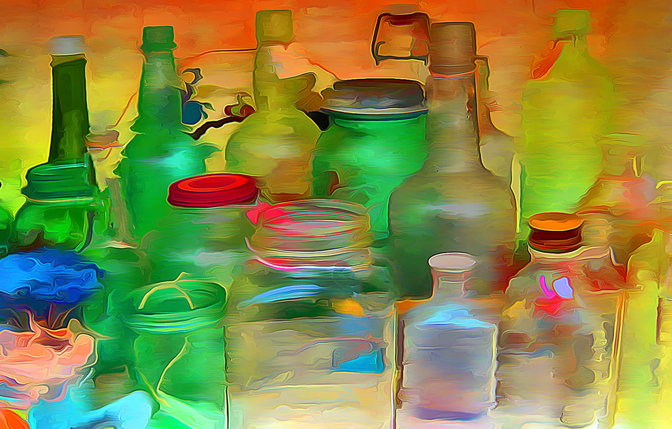 Photo wallpaper glass, rendering, paint, figure, color, vector, tube, bottle