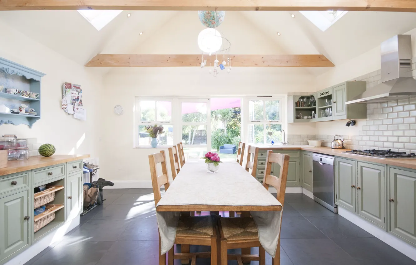 Photo wallpaper interior, kitchen, dining room, Country style, country style kitchen