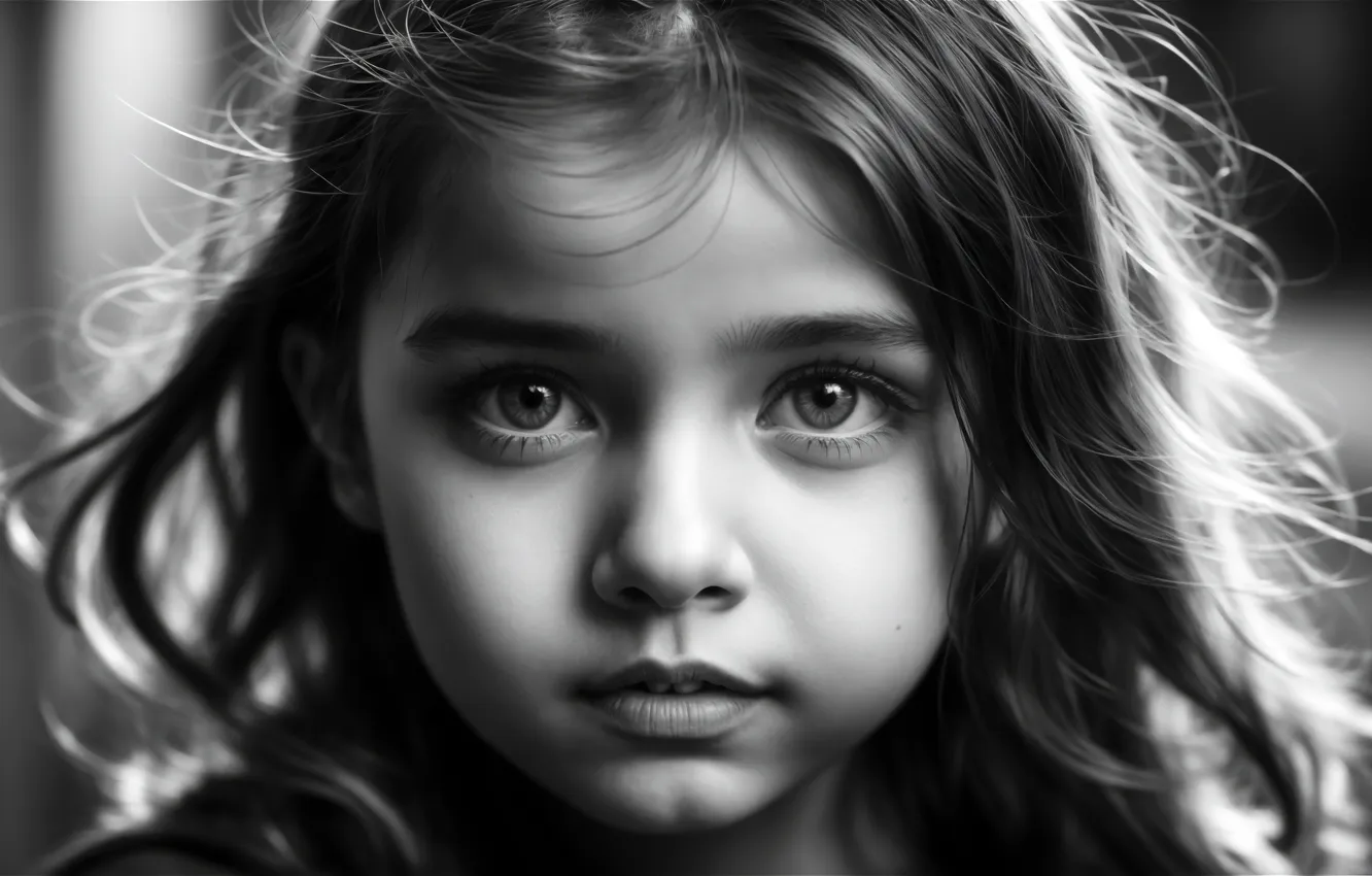 Photo wallpaper monochrome, cute, portrait, cute girl, closeup, AI Art