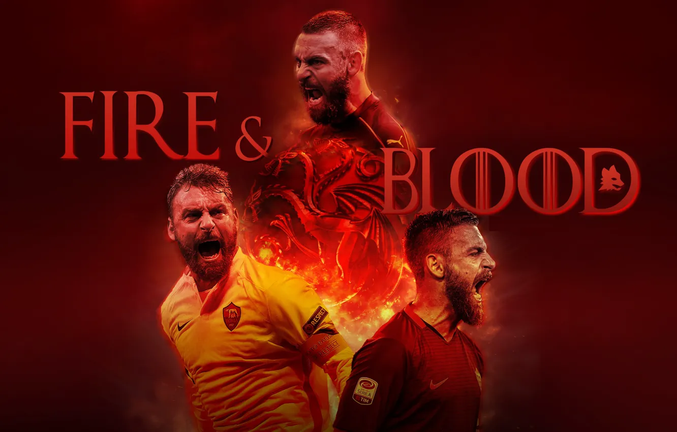 Photo wallpaper wallpaper, sport, fire, blood, football, player, AS Roma, Daniele De Rossi