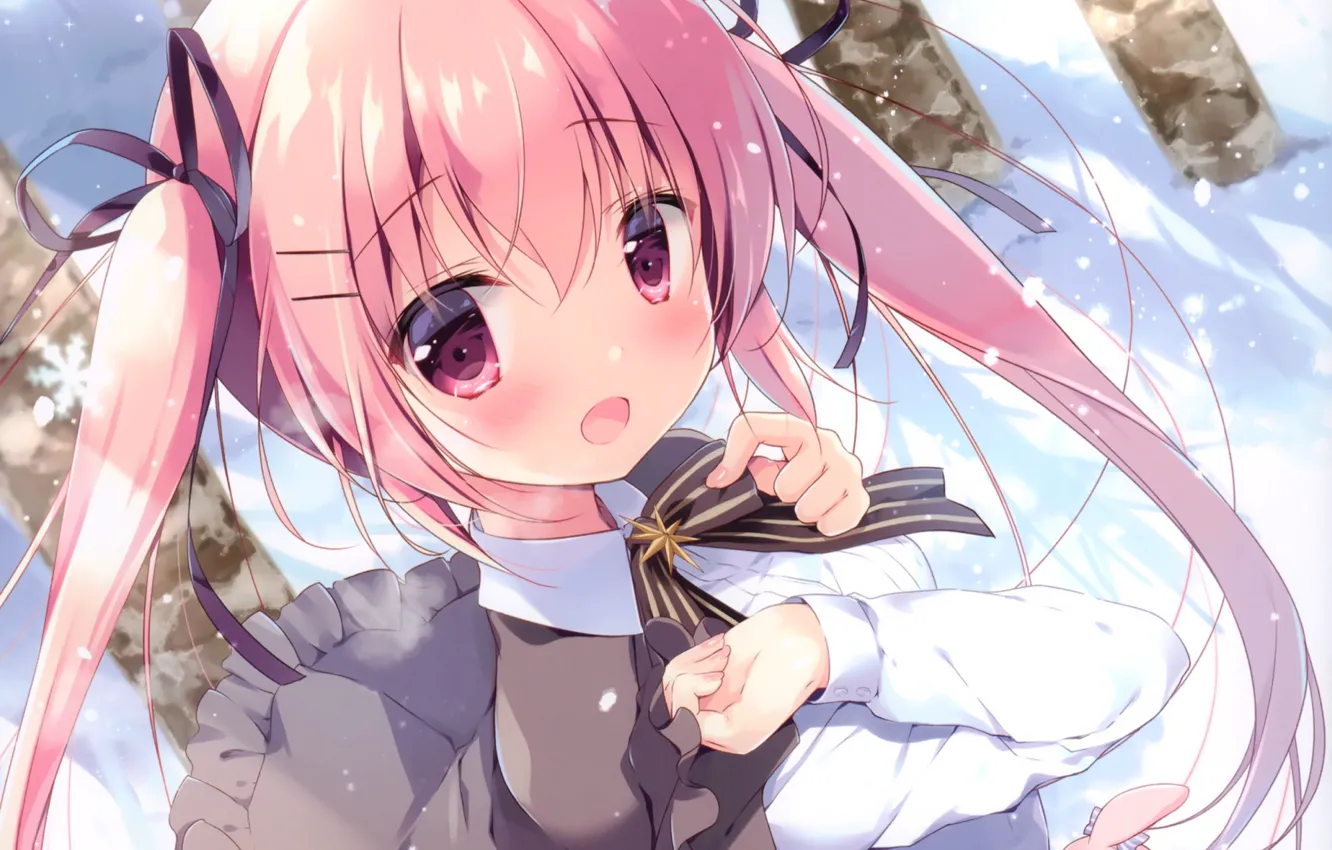 Photo wallpaper girl, bow, pink hair