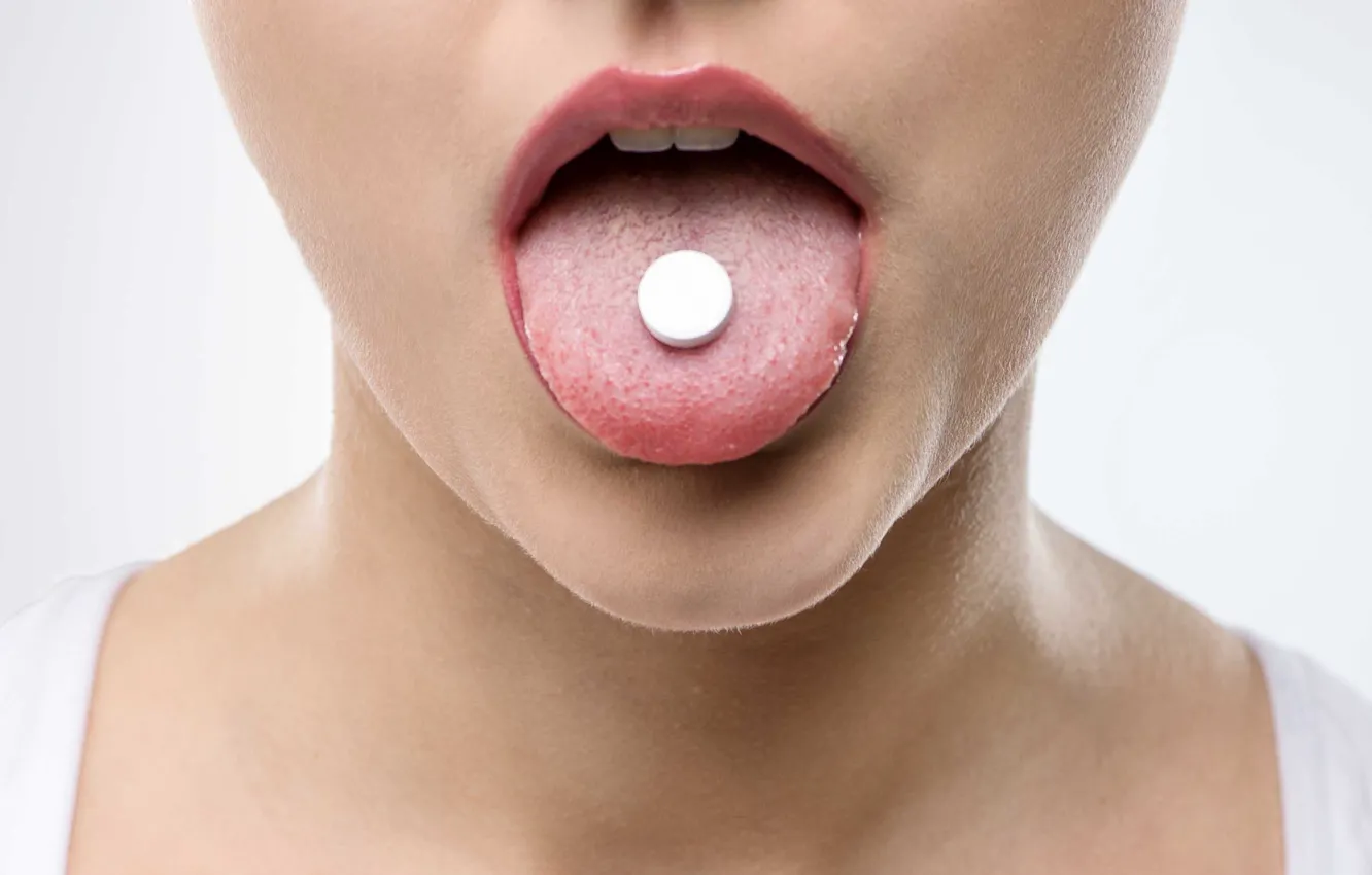 Photo wallpaper woman, tongue, medicine, drugs