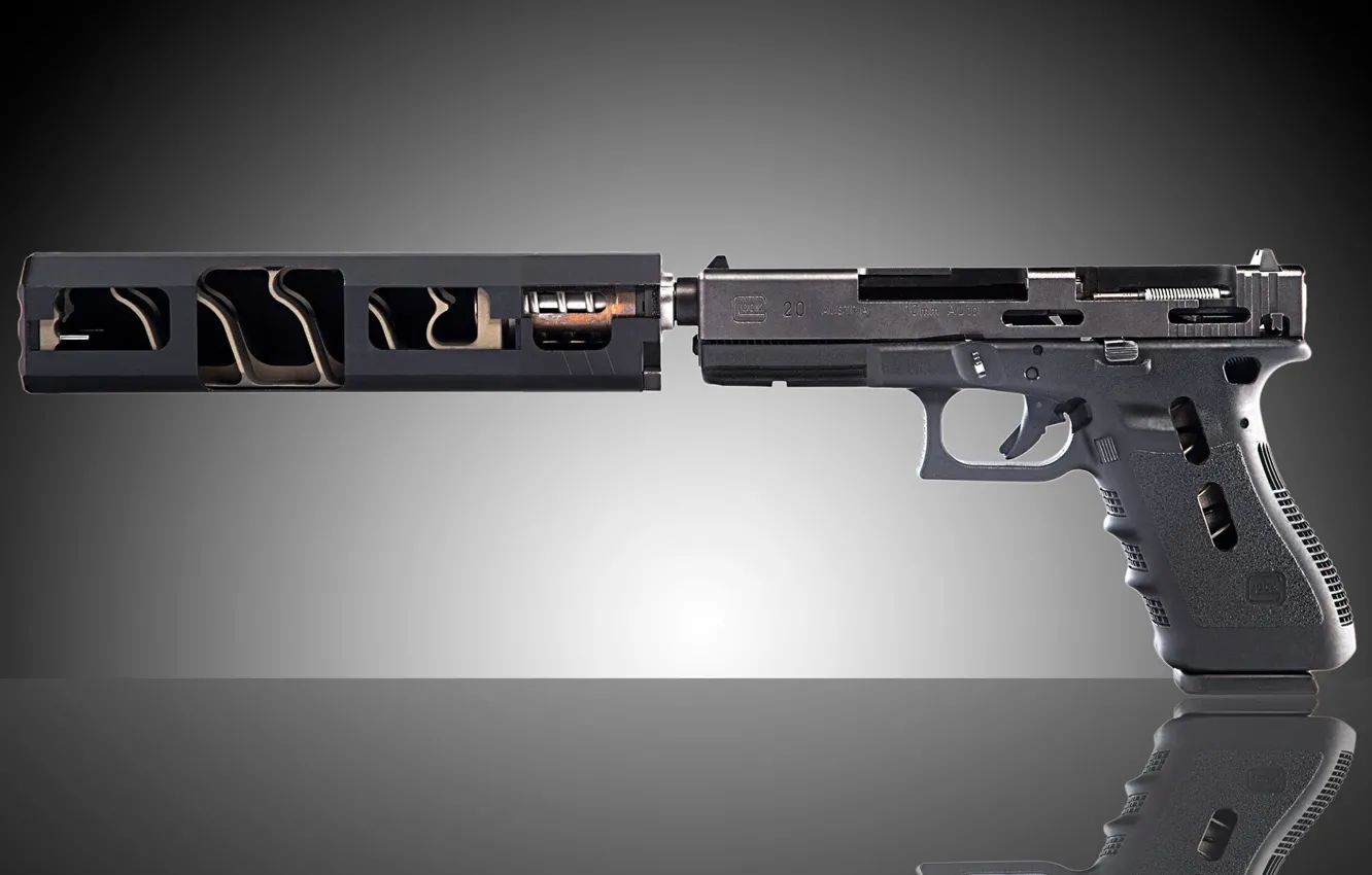 Photo wallpaper gun, weapons, muffler, self-loading, Glock 20
