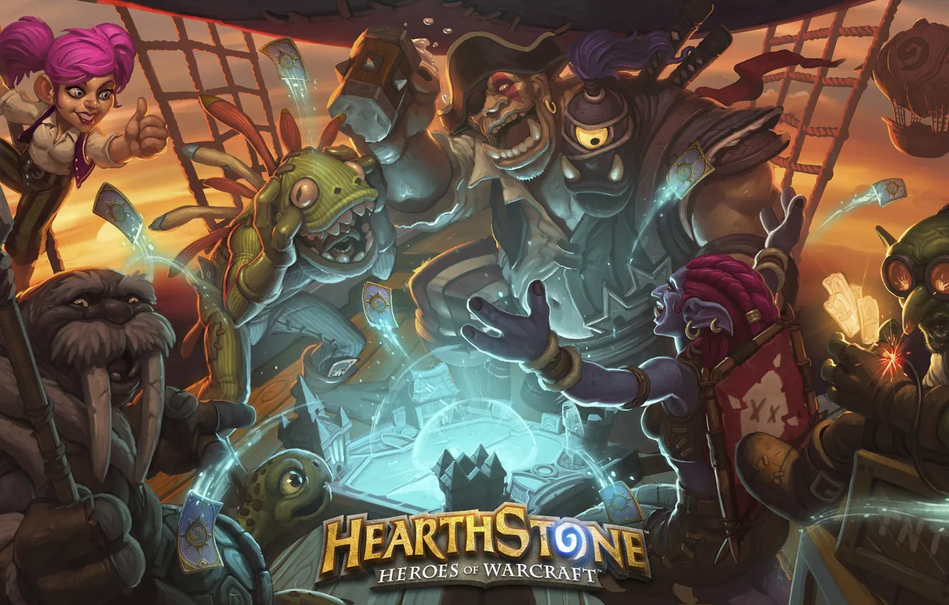 Photo wallpaper sunset, the airship, Hearthstone, Heroes of Warcraft
