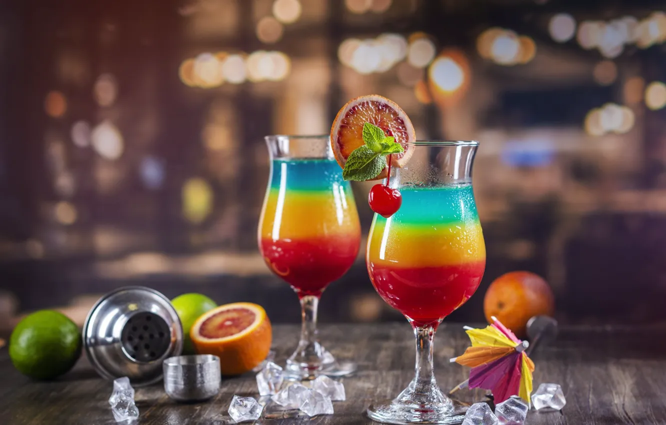Photo wallpaper glasses, cocktail, fruit, layers, fruit