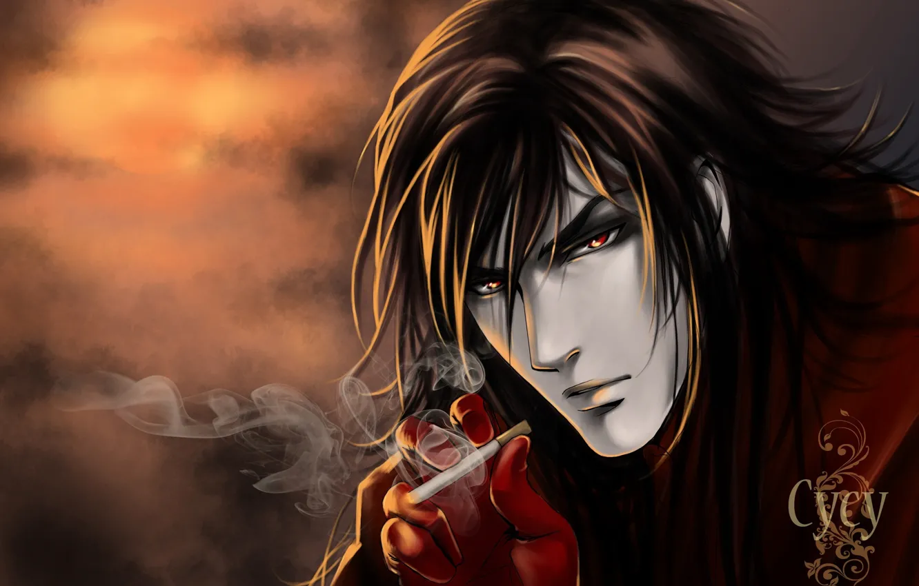 Photo wallpaper face, smoke, cigarette, guy, brunette