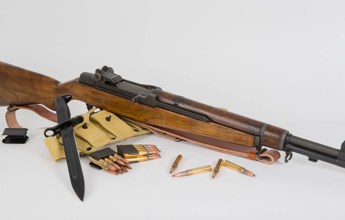 Photo wallpaper weapons, background, cartridges, rifle, bayonet, self-loading, M1 Garand