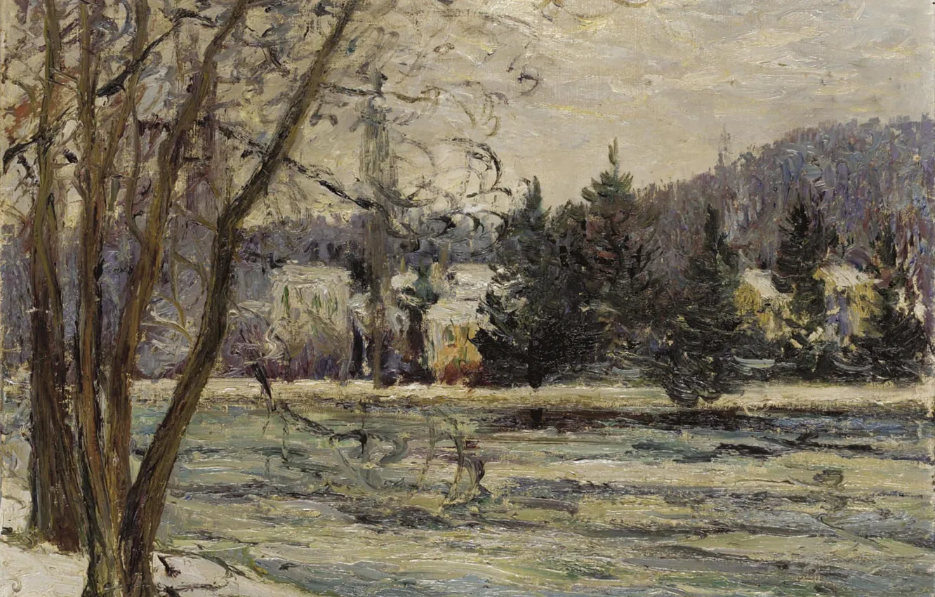 Photo wallpaper landscape, picture, 1897, Maxime Maufra, Maxim Mora, The ice on the Pond at Ville-d'avray, you'll …