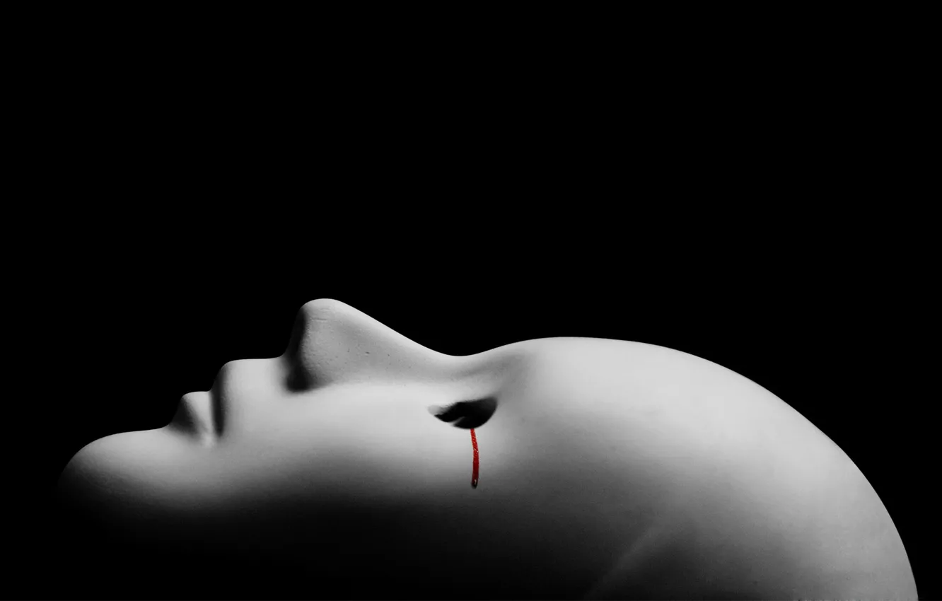 Photo wallpaper loneliness, blood, mask, black and white, tear