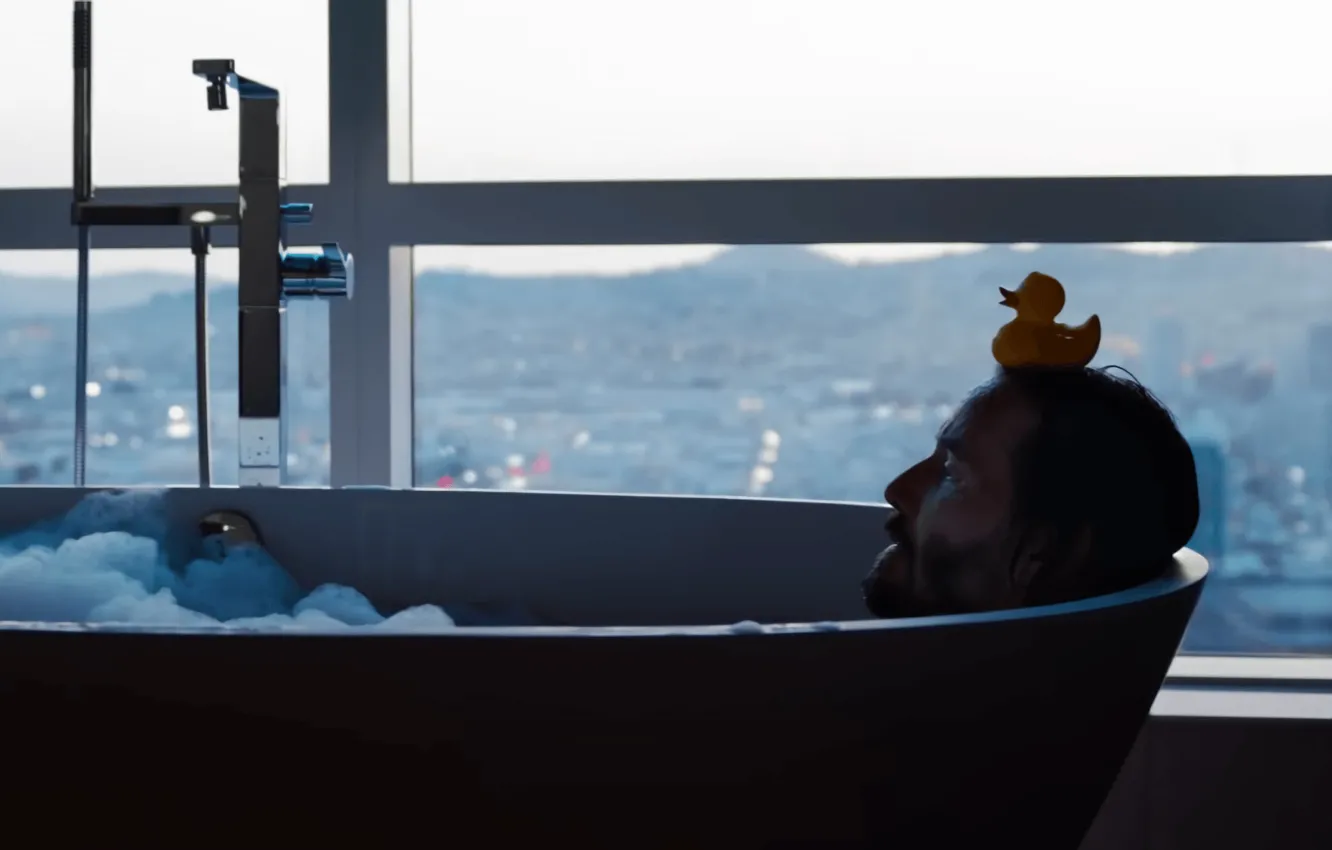 Photo wallpaper foam, the situation, bath, duck, Neo, Keanu Reeves, Matrix 4