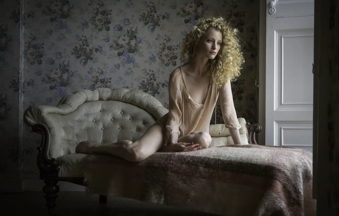 Photo wallpaper look, sofa, legs, sponge, curls