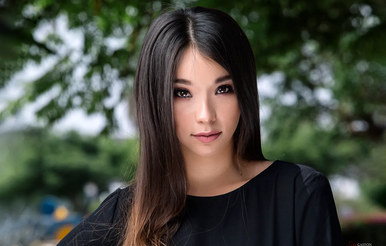 Photo wallpaper look, model, portrait, makeup, hairstyle, brown hair, beauty, in black