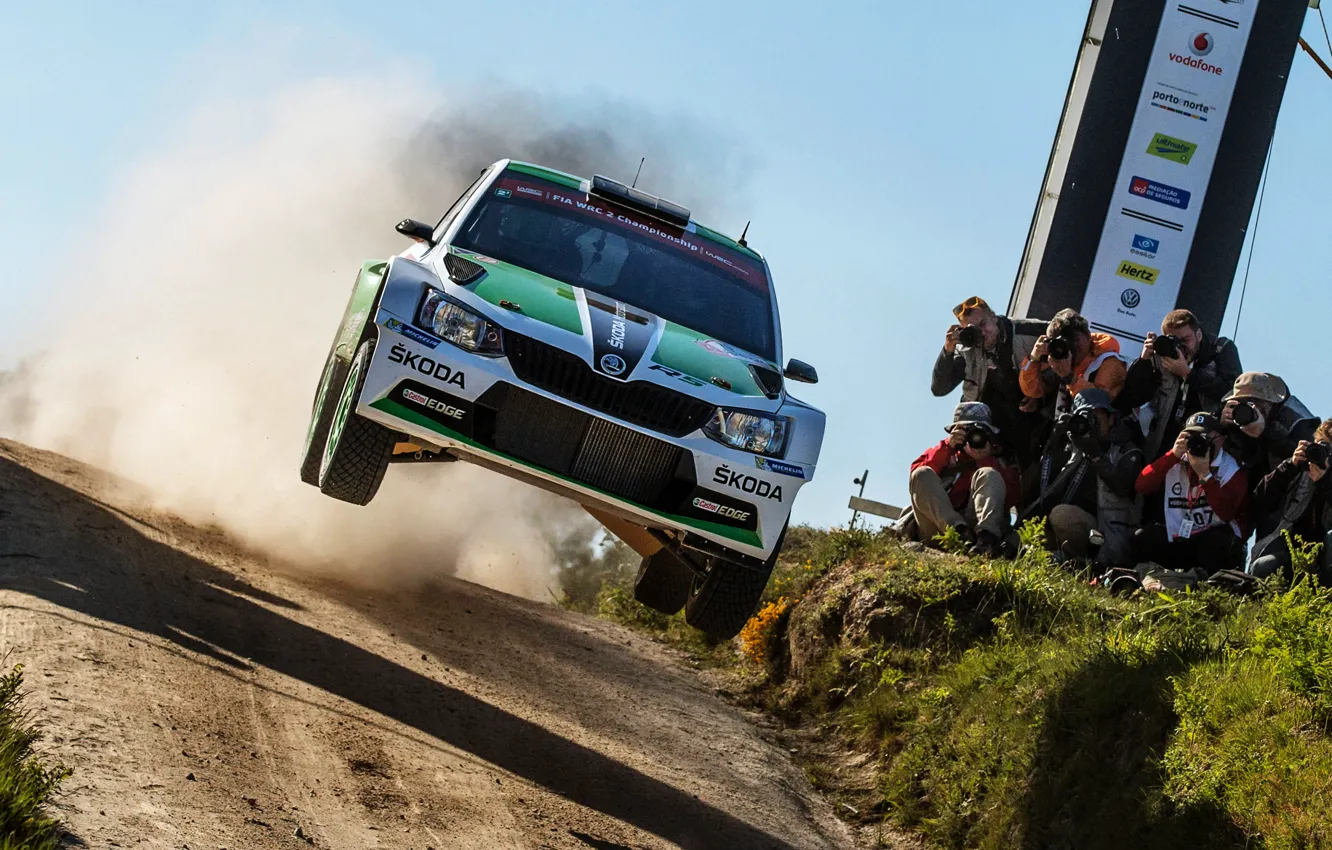 Photo wallpaper jump, dust, WRC, Rally, Skoda, Fabia