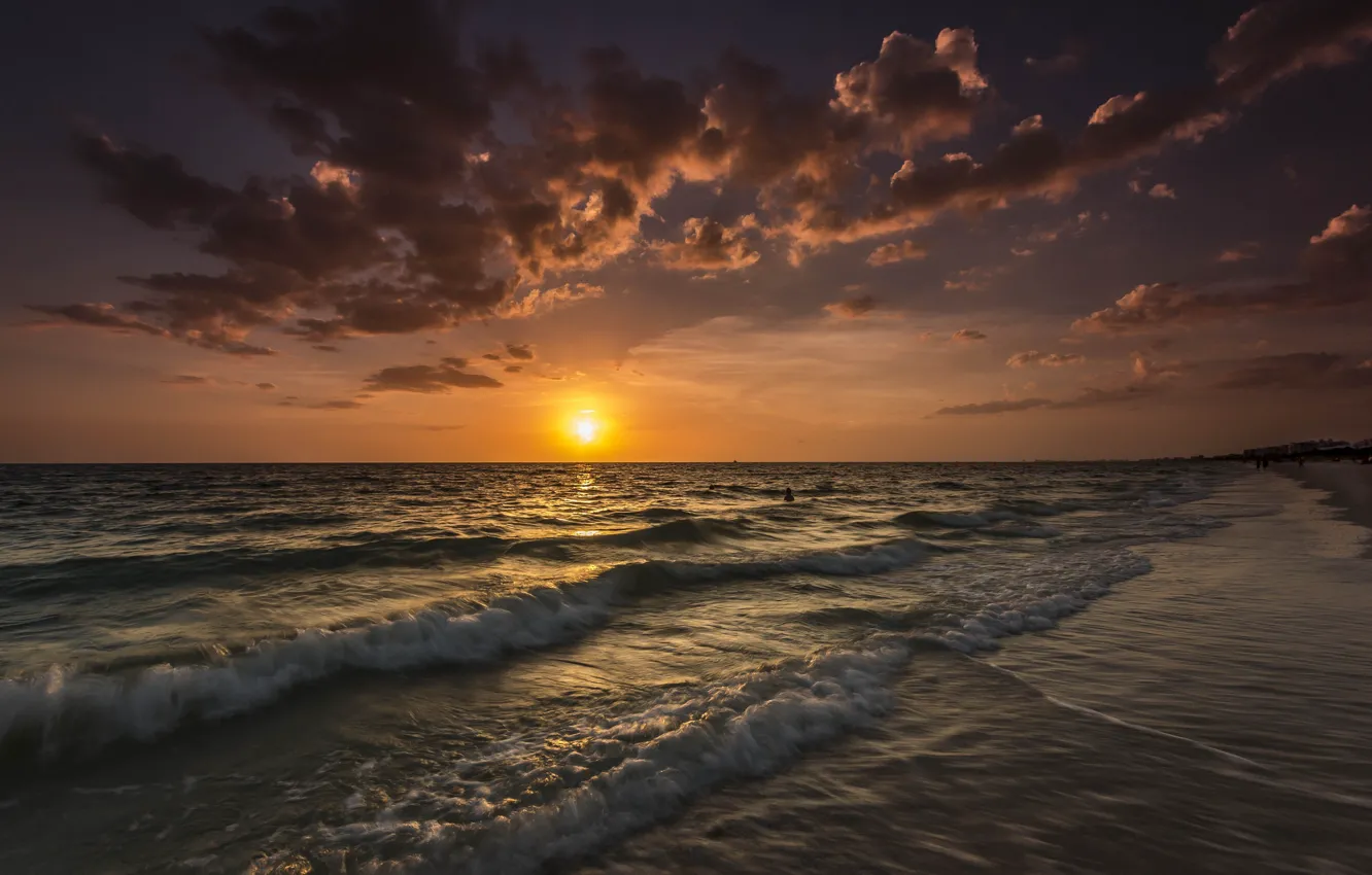 Photo wallpaper sea, sunset, shore, the evening