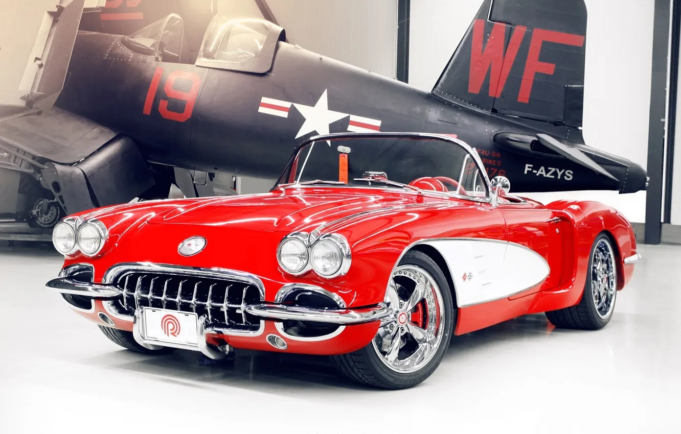 Photo wallpaper red, tuning, tail, corvette, the plane, Chevrolet, drives, classic