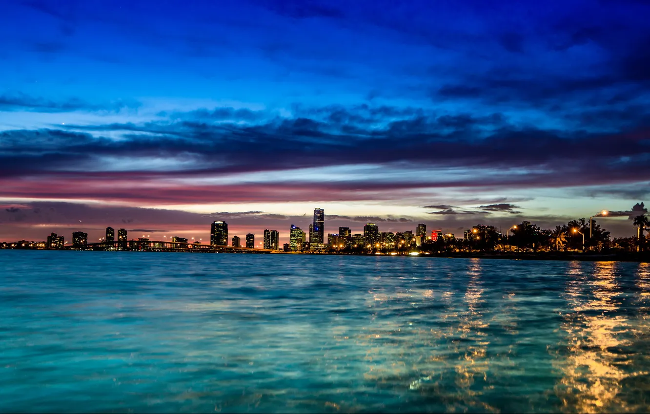 Photo wallpaper night, the city, Miami