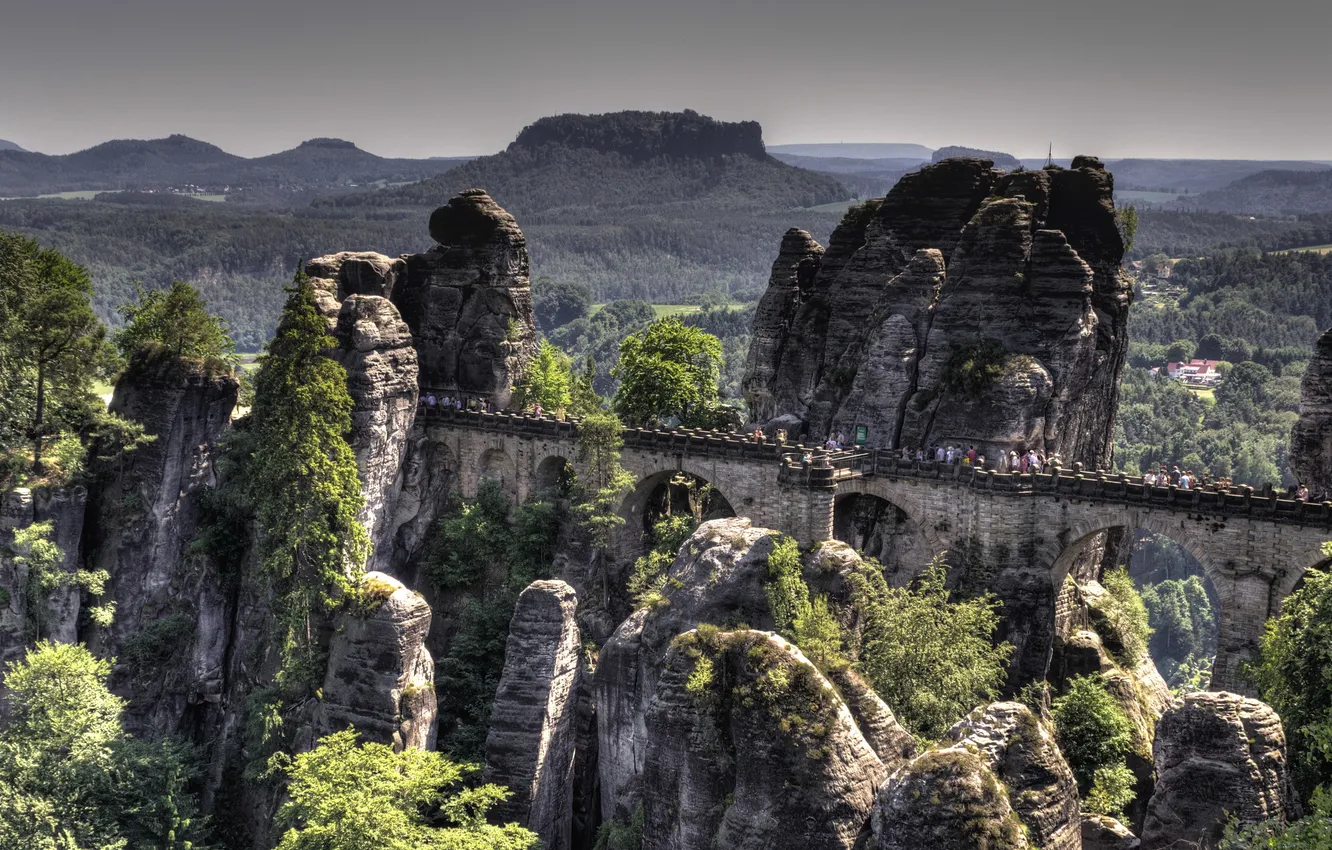 Photo wallpaper Germany, Switzerland, bridge, Saxon, Bastei, The Bridge Bastei