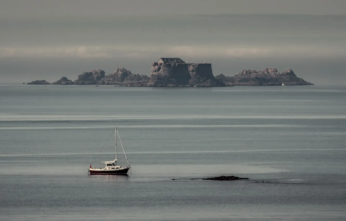 Photo wallpaper landscape, lake, boat, island