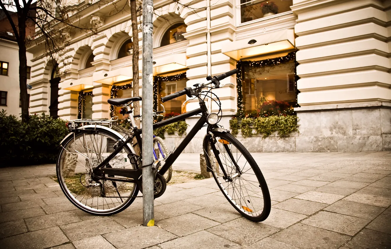 Photo wallpaper bike, street, the sidewalk, street, showcase, Bicycle