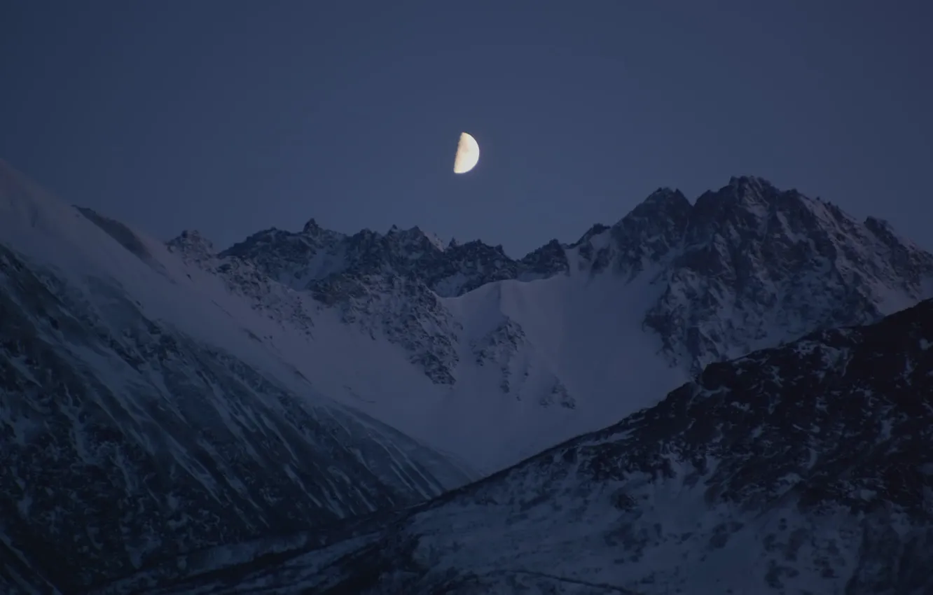 Photo wallpaper the sky, snow, mountains, night, nature, rocks, the moon