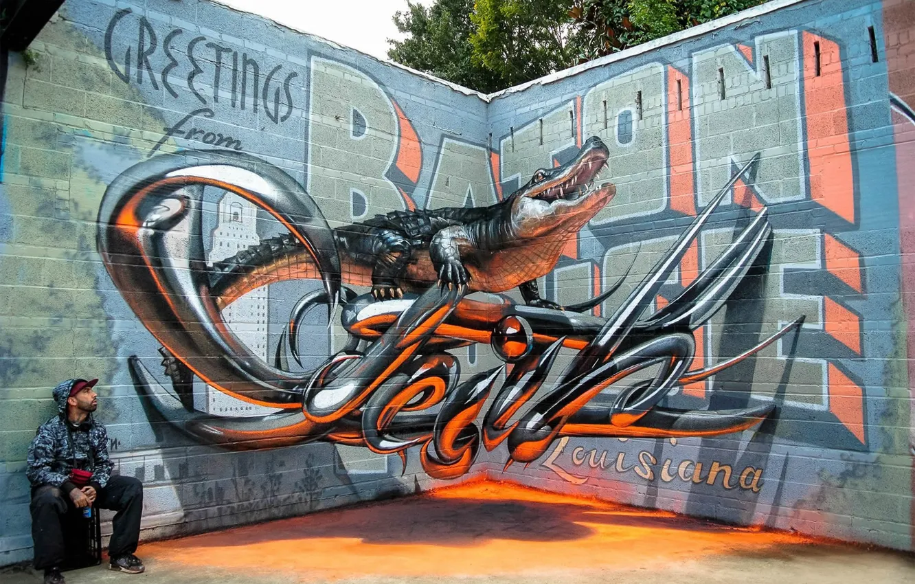 Photo wallpaper wall, graffiti, alligator