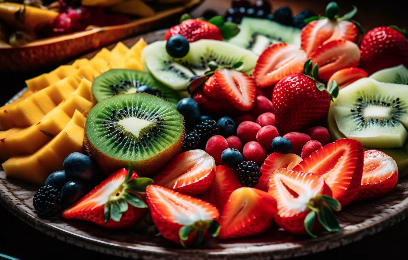 Photo wallpaper berries, food, fruit, different, a lot, juicy, delicious, cuts