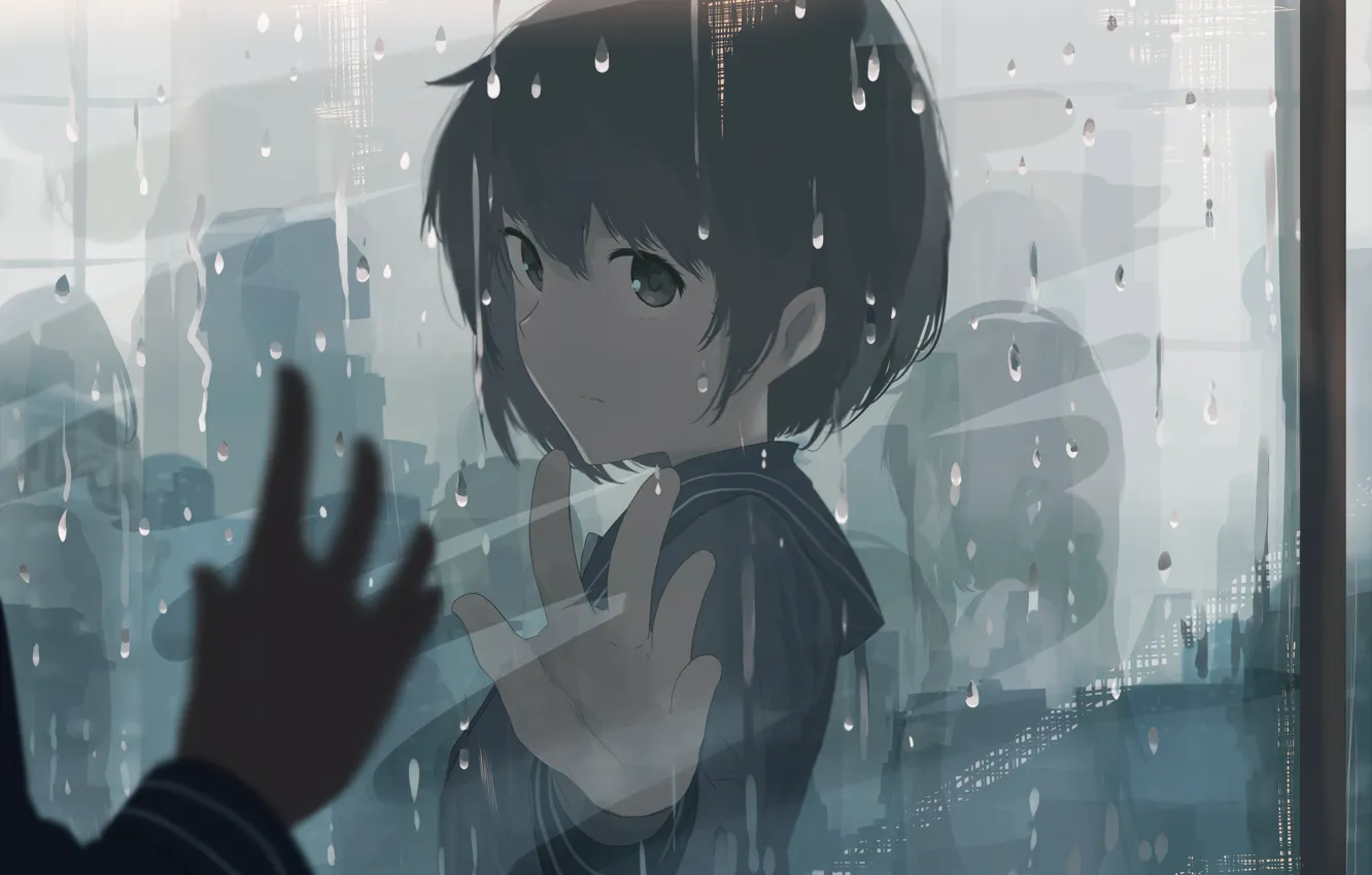Photo wallpaper rain, blue, eyes, anime, art, mfua. RU