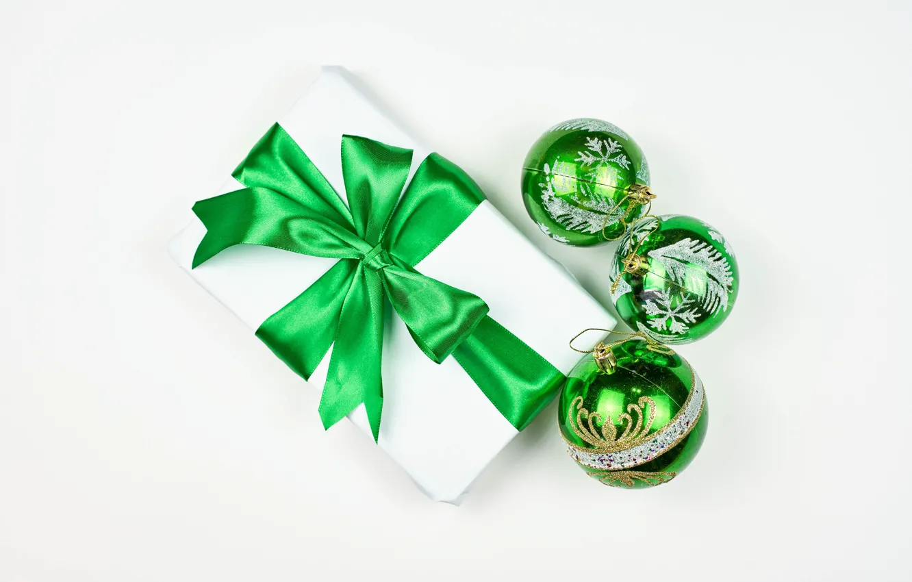 Photo wallpaper balls, box, gift, New year, bow
