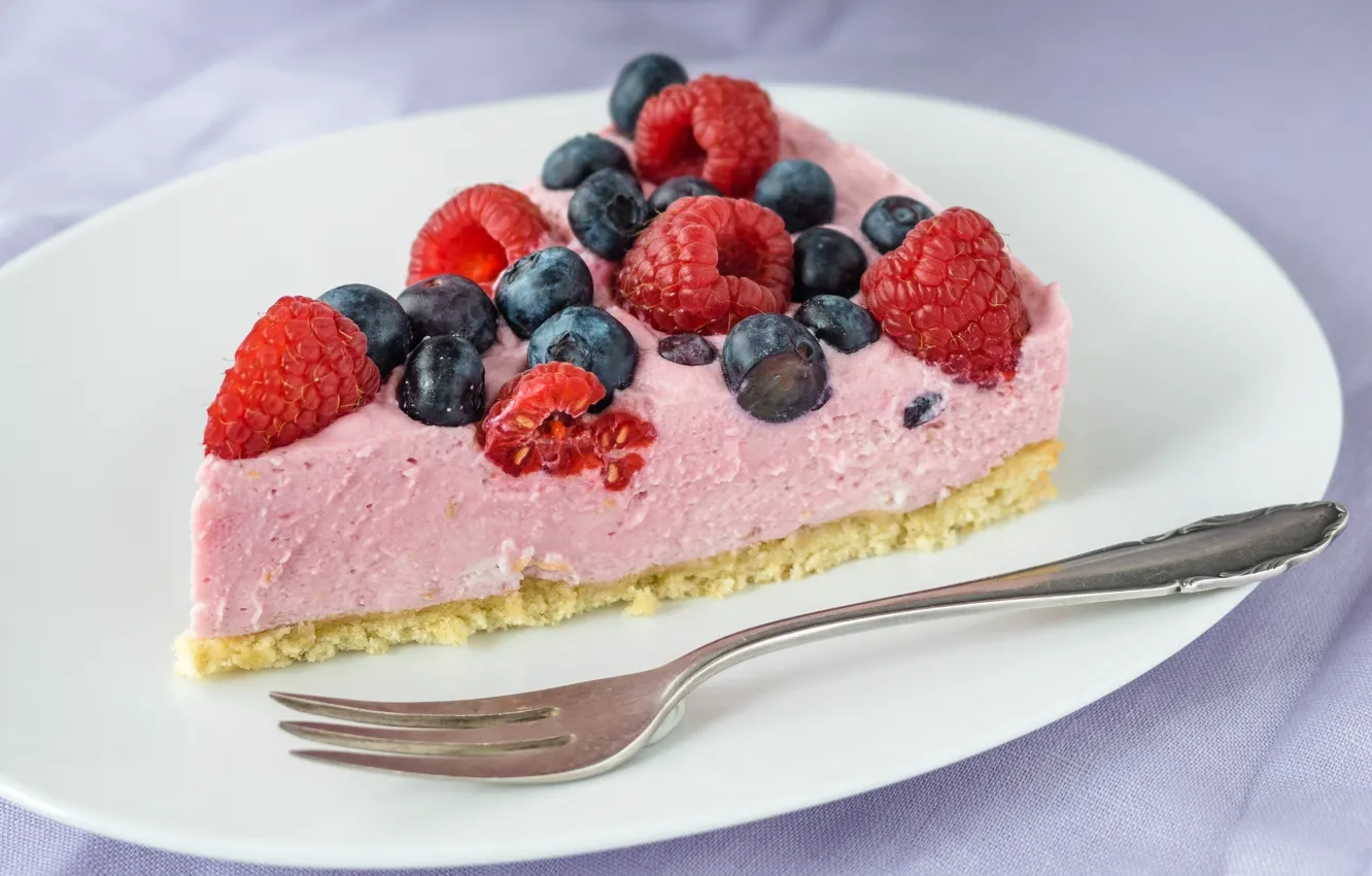 Photo wallpaper berries, raspberry, cake, blueberries, souffle
