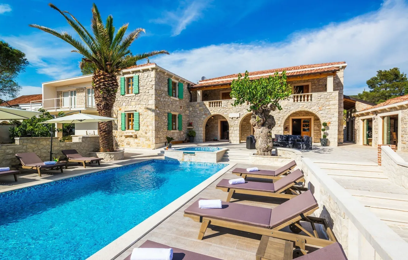 Photo wallpaper Villa, pool, terrace, Croatia, mediterranean architecture, Villa Dumina in Zadar